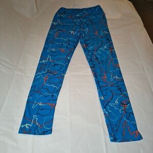 LuLaRoe One Size Leggings Blue Abstract Map Topographical Print OS Yoga Pants